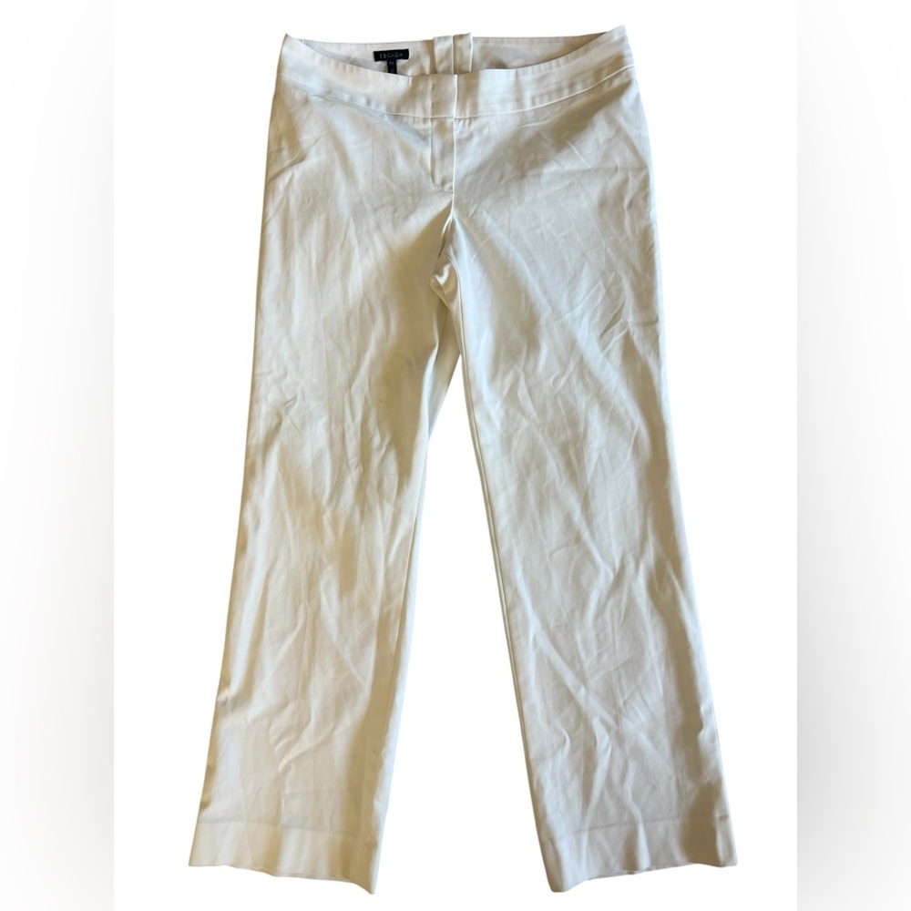ESCADA Flat Front Off-White Pants Stretch Trousers EU 42 US 12 Classic Career
